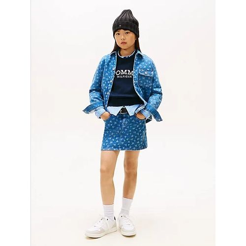 Jupe En Denim À Drapeau Brodé Et Motif Floral