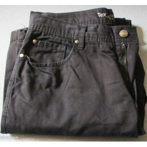 Pantalon Noir Pour Femme Style Jean - Tex Five Pockets'Collection - Taille 42 -Coton - Ceinture À Passants - Fermeture Zip + Bouton Métal - 2 Poches Avant/2 Poches Arrière