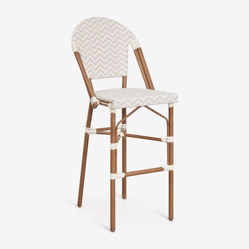 Tabouret De Jardin Empilable Haut Avec Dossier En Aluminium Et Rotin Synthétique Brielle Bistro Beige Nude - Blanc Gardenia ¿75 Cm