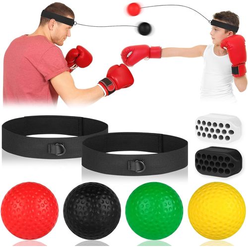 Jgd-Balle Réflexe De Boxe, 4 Boxing Reflex Ball, React Reflex Ball, Balle D'entraînement De Boxe Avec Bandeau Réglable, Pour Boxe, Coordination Yeux Mains, L'agilité, Réaction Vitesse