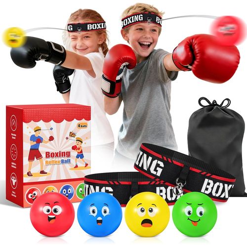 Jgd-Set De Balles De Réflexe De Boxe Avec Bandeau, 4 Balles De Réaction Et 2 Bandeaux Réglables, Équipement D¿Entraînement Pour Réflexe, Vitesse De Frappe Et Coordination ?Il-Main