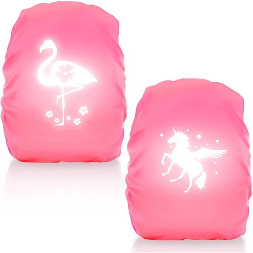 JGD-Lot de 2 cartables licorne,Protection contre la pluie,Flamant rose,Sac à dos,Réflecteur,Cartable,Step by Step by Step,Protection pour sac à dos,Extérieur,Camping randonnée, Rose