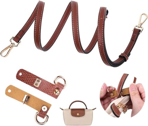 JGD-GADITIEK Strap for Longchamp Mini Bag Strap, Brown Adjustable Bag Straps for Crossbody Handbags, Leather NO Punch Strap for Long Champ Bag