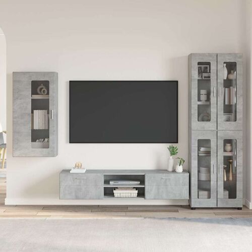 vidaXL Ensemble meuble TV avec tiroir Gris béton Bois d'ingénierie