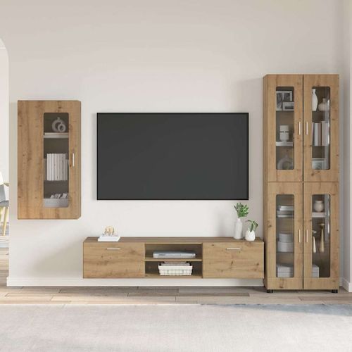 vidaXL Ensemble meuble TV avec porte Chêne artisanal Bois d'ingénierie