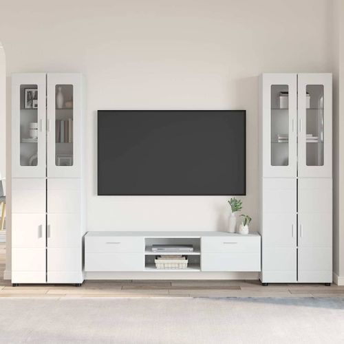 vidaXL Ensemble meuble TV avec tiroir Blanc brillant Bois d'ingénierie