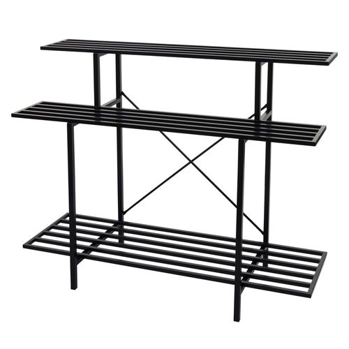 Étagère À Plantes Escalier Support À Fleurs 3 Étagères Acier Noir 100x120x44 Cm 04_0008696