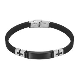 Bracelet Homme Lotus Style Caoutchouc Noir Acier