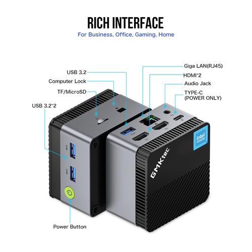 Mini PC GMKtec G5 N97 (surpasse N150/N100/N95), micro-ordinateur, processeur Intel Alder Lake N97 12¿ génération (jusqu¿à 3,60 GHz), 12 Go de RAM DDR5, disque dur 256 Go / carte TF¿