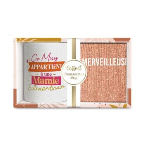 COFFRET MUG CHAUSSETTES PAILLETTES MAMIE MERVEILLE
