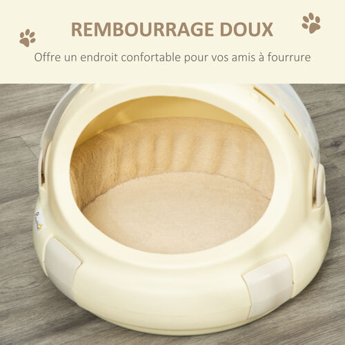 Maison Chat - Niche Chat Portable Avec Poignée - Sac De Transport Chat Verrouillable - Coussin Amovible Inclus - Dim. Ø 41 X 35,2h Cm - Pp Beige