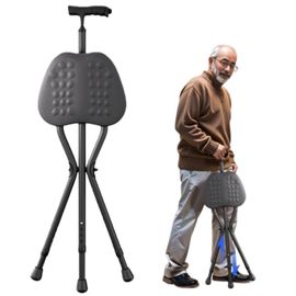 Canne de marche-Covnbxn-siège pliant-chaise en rotin-en aluminium et en acier inoxydable