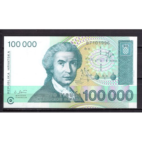 Billet De Banque Croatie 100000 Dinara 1993 Pick 27 Neuf Unc Dimension 130 × 70 Mm