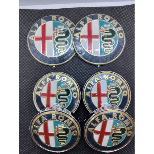 Kit Alfa Romeo Gold Logo 74mm Capot Et Arrière Et 4 Cache 60mm Roue