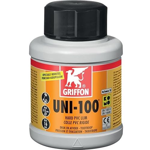 Griffon UNI-100 – Colle PVC Rigide 250 ml | Collage Haute Résistance pour Tubes & Raccords | Séchage Rapide – Usage Professionnel