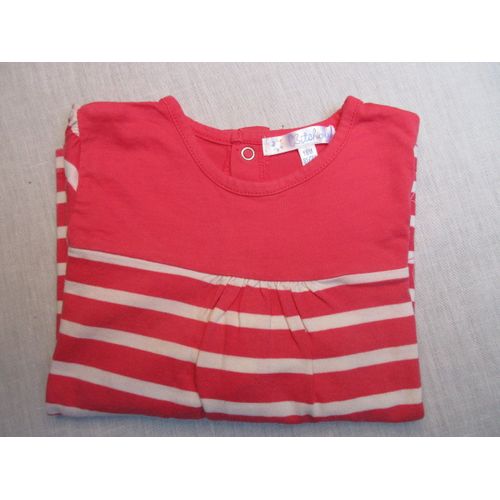 T-Shirt Rose Rayé Blanc, 18 Mois