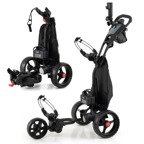 Costway Chariot De Golf Électrique Pliable Avec Poignée Ajustable, 9 Vitesses, Porte-Boisson, Porte-Score, Sac Isotherme & Port Usb