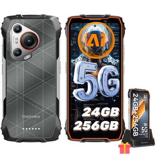 5G Téléphone Portable Incassable Blackview BL7000 24Go+256Go 6.78"" 7500mAh 50MP Android 14,NFC Orange avec Chargeur Sans Fil Rapide