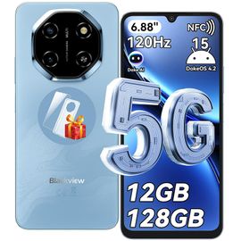 5G Téléphone Portable Débloqué Blackview SHARK 6 12Go+128Go/2To 6.67"" 50MP+13MP 5000mAh Android 15 Smartphone,Dual SIM,GPS - Bleu