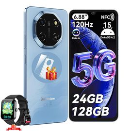 Blackview SHARK6 5G Smartphone Débloqué 24Go+128Go/2To 6.67" 50MP+13MP 5000mAh Android15 Téléphone-Bleu avec R50 montre intelligente