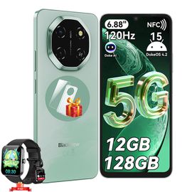 Blackview SHARK6 5G Smartphone Débloqué 12Go+128Go/2To 6.67" 50MP+13MP 5000mAh Android15 Téléphone-Vert avec R50 montre intelligente