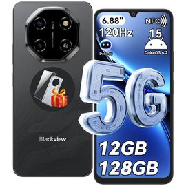 5G Téléphone Portable Débloqué Blackview SHARK 6 12Go+128Go/2To 6.67"" 50MP+13MP 5000mAh Android 15 Smartphone,Dual SIM,GPS - Noir