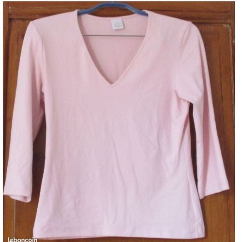 Top Léger Camaïeu Rose - Encolure En V, Manches 3 Quarts - Effet Frais Et Un Peu Brillant - Taille 2 - Jamais Porté