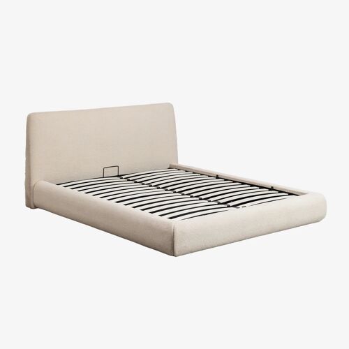 Lit avec coffre de rangement rabattable tapissée Norena