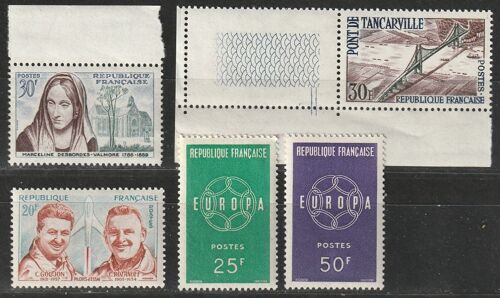 Lot De Cinq Timbres Neufs** 1959 France, N° 1213, 1214, 1215, 1218, 1219