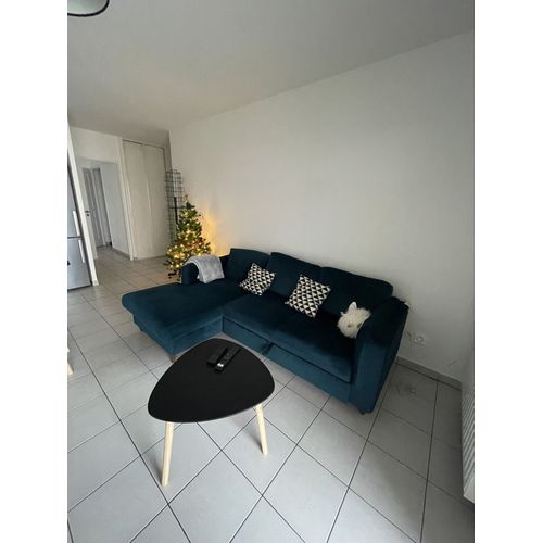 Canapé convertible avec coffre bleu canard 