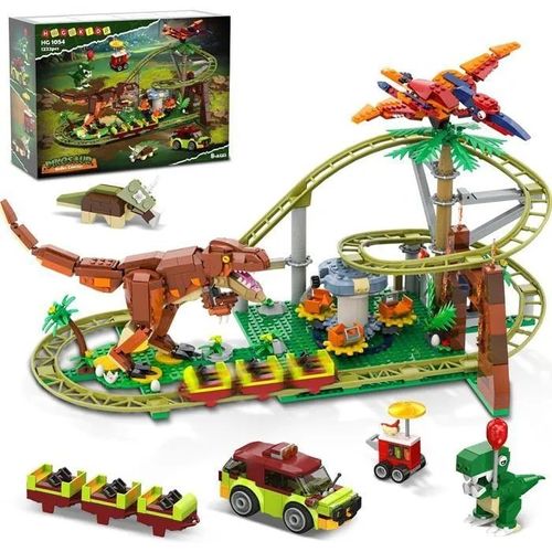 HOGOKIDS Circuit Montagnes Russes Dinosaures – Jeu de Construction 4 Dinos, Voiture Jungle, Cadeau pour Enfants 8 à 12 Ans