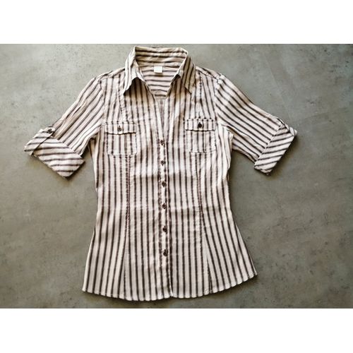 Chemisier Rayé Beige,Kaki,Vert Taille 38 Camaïeu