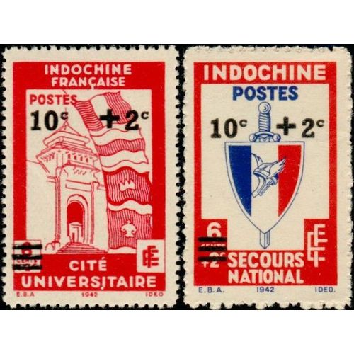 Indochine, Colonie Française 1943 / 1944, Très Beaux Timbres Neufs** Yvert 280 Et 283, Cité Universitaire Et Secours Netionale, Avec Surcharge De Valeur.