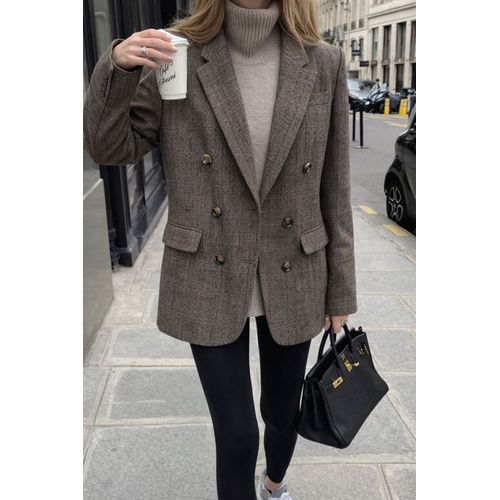 Blazer Croisé À Carreaux Zara – Xs 34 – Double Boutonnage Tailoring Chic