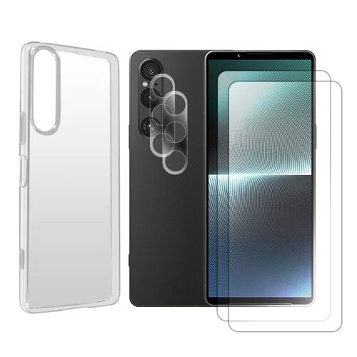 Lot de 2 Verre Trempé pour Sony Xperia 1 V 6.5"" XQDQ62/B, XQ-DQ72 + Lot de 2 Verre Trempé Caméra Arrière + Coque souple transparente - Visiodirect -