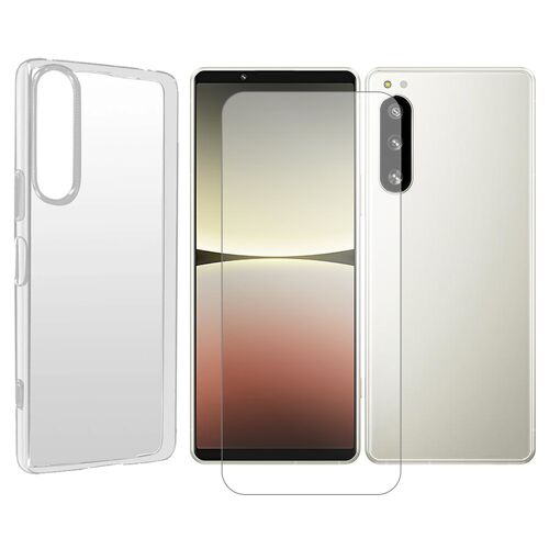 Lot de 2 Verre trempé pour Sony Xperia 5 IV 6.1"" XQCQ62B-GC, XQCQ62G.GC + Coque de protection transparente souple silicone - Visiodirect -