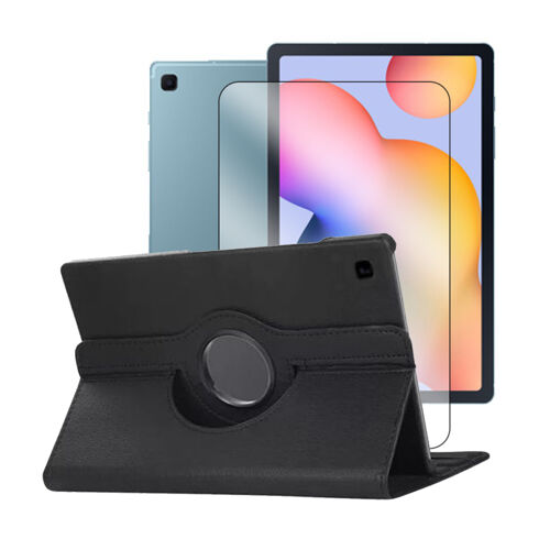 Verre trempé + Coque rotatif en simili cuir pour Samsung Galaxy Tab S6 Lite 2024 10.4"" SM-P620 SM-P625 - Samsung Galaxy Tab S6 Lite 2022 10.4"" SM-P613 SM-P619 - Noir - Visiodirect -