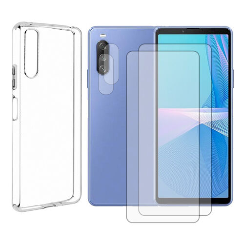 Lot de 2 Verre Trempé pour Sony Xperia 10 V 6.1"" XQ-DC72, XQ-DC54 + Lot de 2 Verre Trempé Caméra Arrière + Coque souple transparente - Visiodirect -