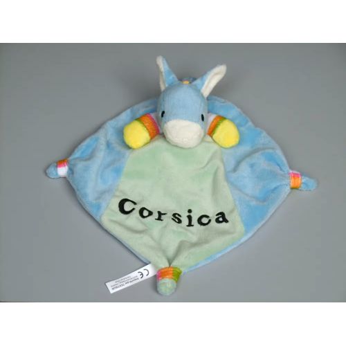 Doudou âne plat Corsica Textisun vert bleu