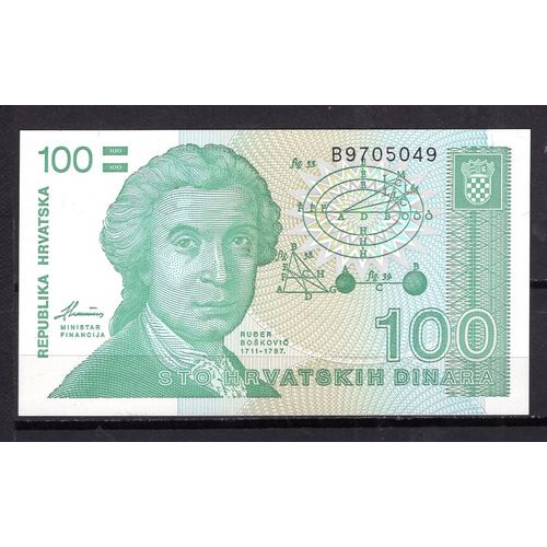Billet De Banque Croatie 100 Dinara 1991 Pick 20 Neuf Unc Dimension 110 × 62 Mm