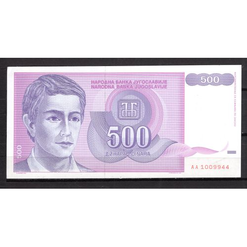 Billet De Banque Yougoslavie 500 Dinara 1992 Pick 113 Neuf Unc Dimension 159 × 76 Mm