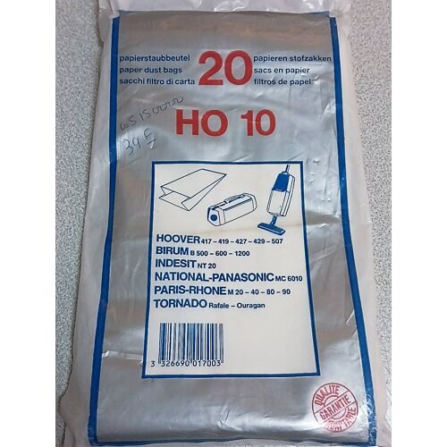 20 sacs sac aspirateur papier balai hoover 417 419 427 429 507 birum b500 b600 b1200 b 500 600 1200 Indesit nt20 nt 20 paris rhone m20 m40 m80 m90 m 20 40 80 90 tornado rafale ouragan Panasonic mc6010