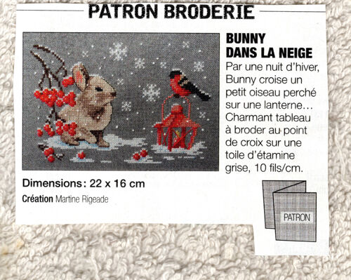 Patron Broderie Modes Et Travaux 1503 : Buny Dans La Neige, Création Martine Rigeade.