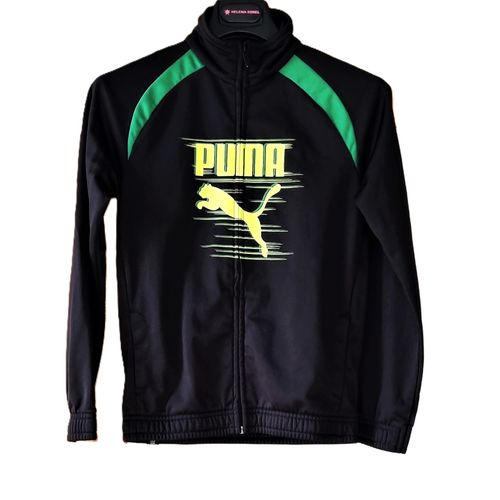 Veste Puma 9-10 Ans Noire Logo Jaune Et Vert Tbe