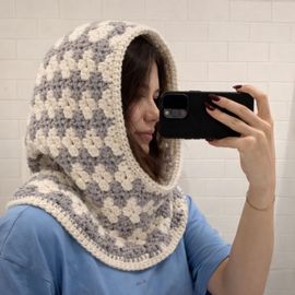 Cagoule / Snood Au Crochet Fait Main Gris & Écru – Pièce Unique – Handmade Hood Scarf