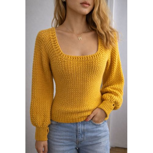 Pull Crochet Moutarde Fait Main Mitaines Intégrées – Pièce Unique S/M – Handmade