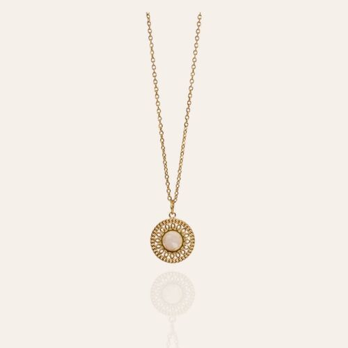 Collier En Acier Inoxydable Et Pierre Naturelle Quartz Blanc