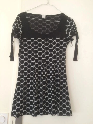 Robe/Tunique Glamour Camaïeu Gros Pois Noir T 38