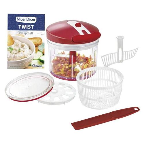 Genius A29188 Ustensile Pour Râper Et Émincer Rouge, Transparent Et Blanc