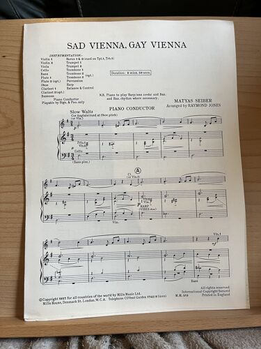 M. Seiber Sad Vienna Sad Gay Piano Conducteur R. Jones Ed. Mills